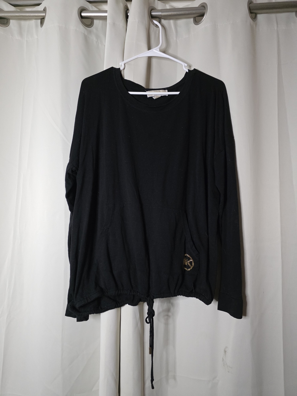 Michael Kors Black Long-Sleeve Drawstring Hem Sweatshirt